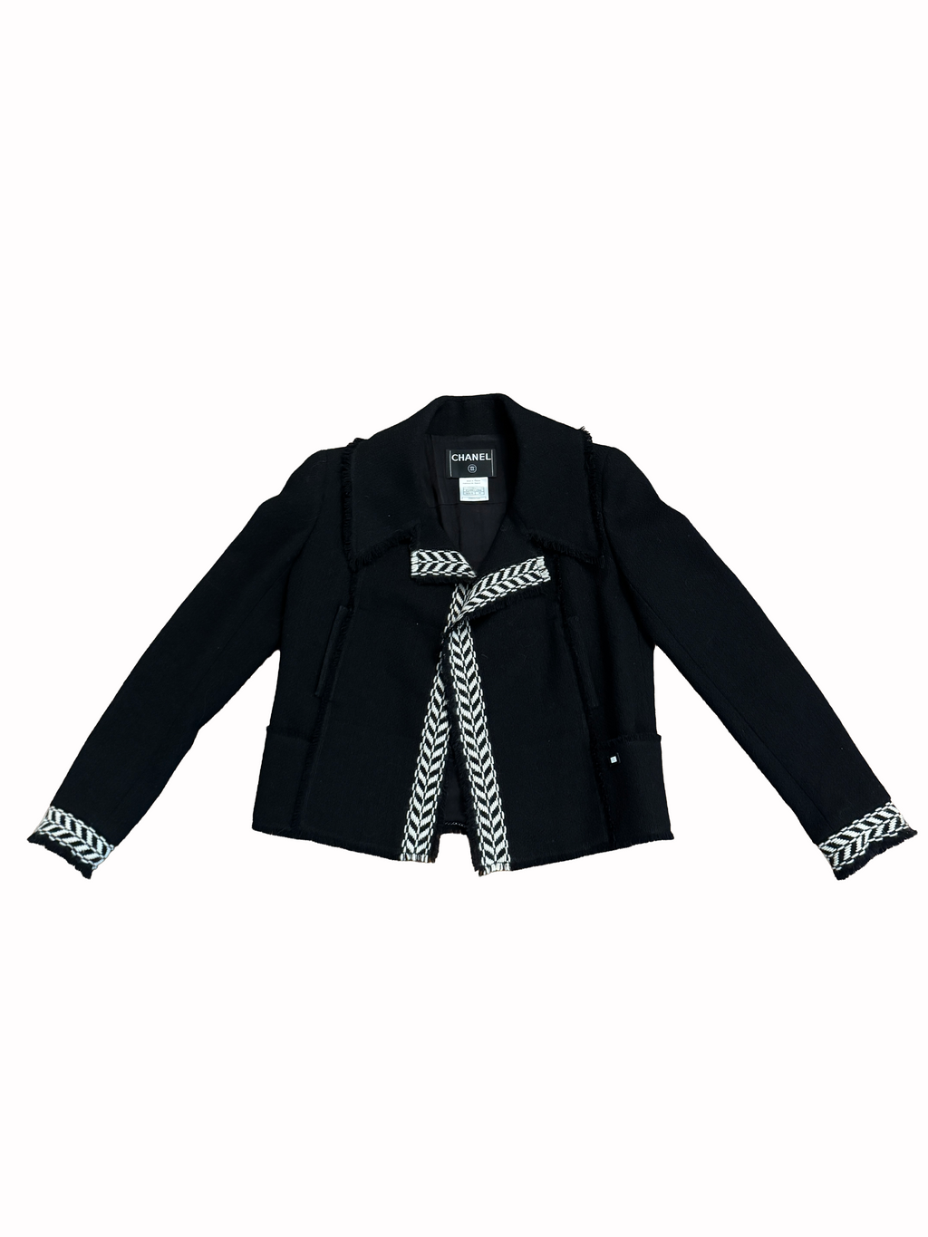 Chanel Size Fall 2004 Runway Black and White Vintage Tweed Jacket