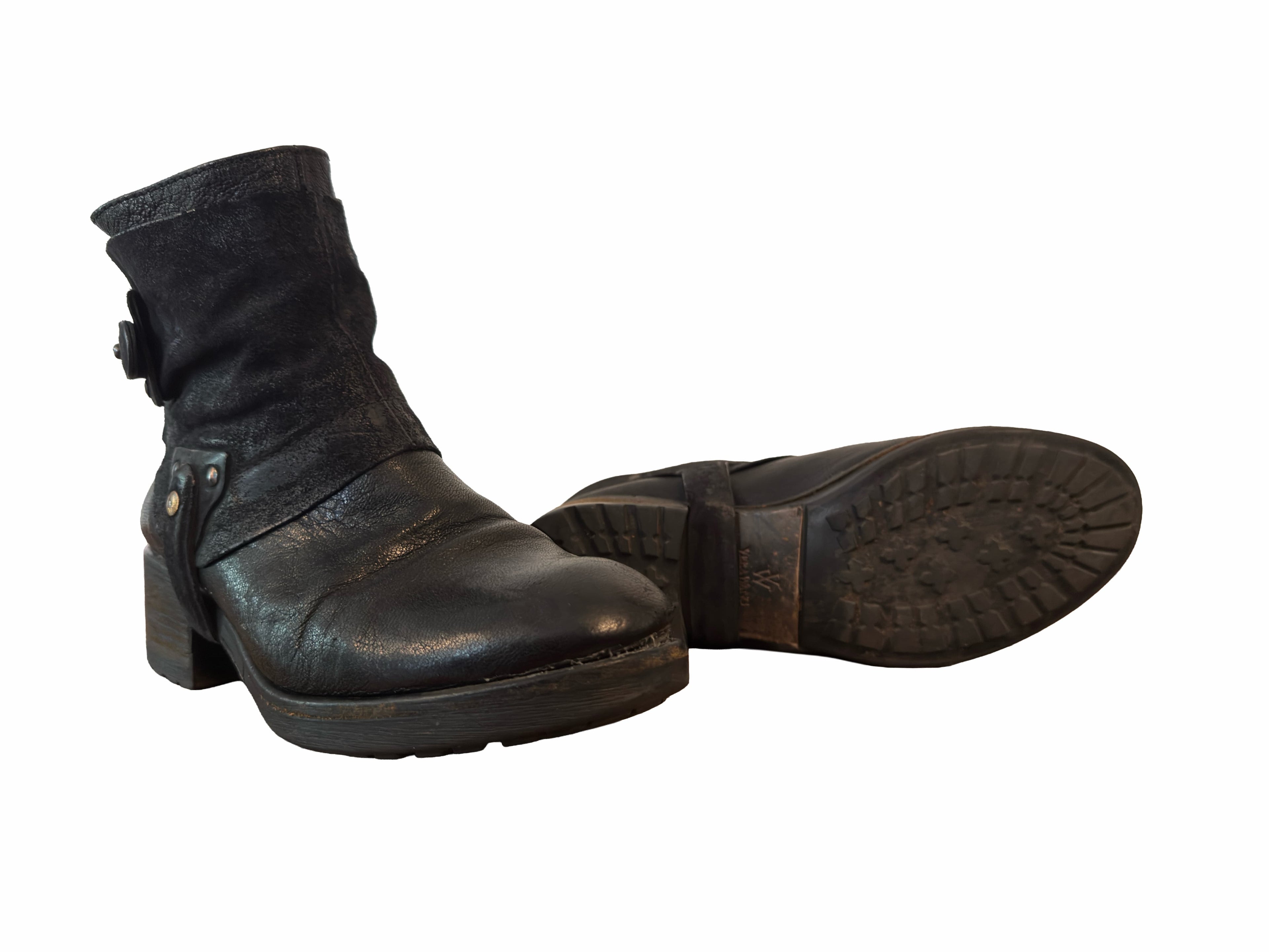 Vera Wang Black Leather Ankle Moto Boots
